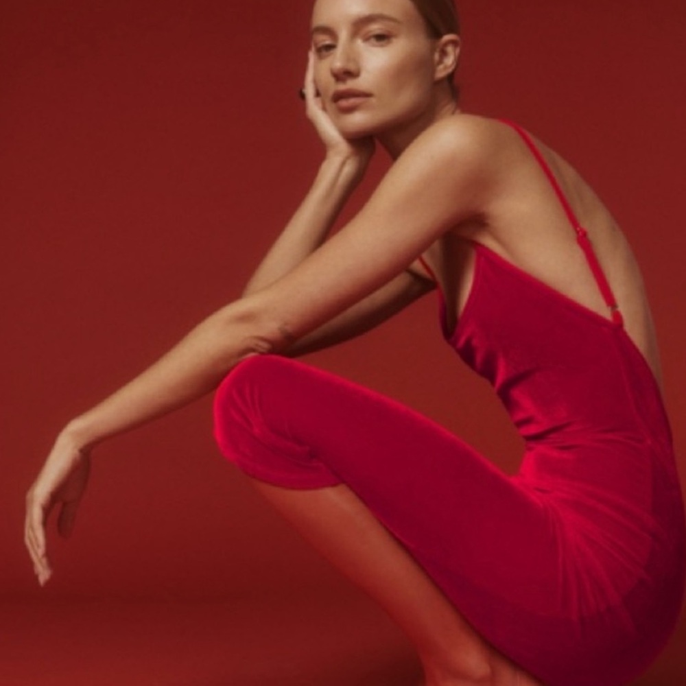 Reformation Red Velvet Low Back Dress
